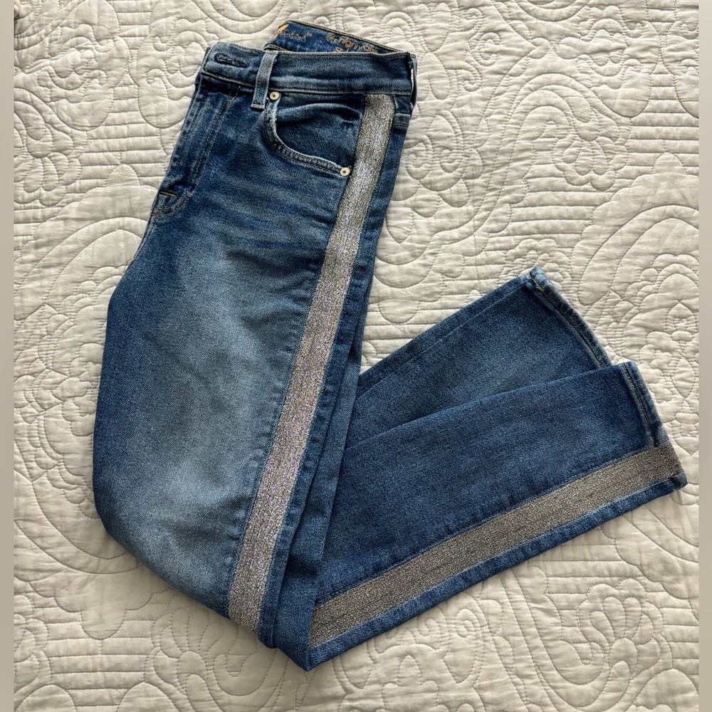 Seven for All Mankind High Waist Skinny Jeans with Metallic Stripes